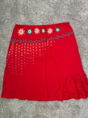 NWOT Embroidered Red A-Line Women’s Skirt